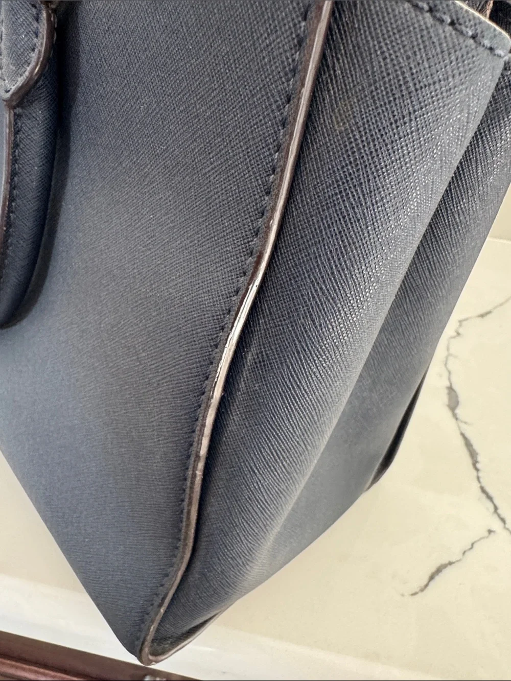 MICHAEL KORS Navy Saffiano Satchel with Gold Accents